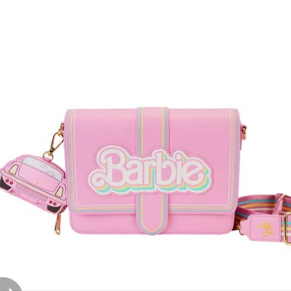 Loungefly Handbags - Barbie 65th Anniversary Logo  Crossbody Bag With Coin Bag NEW Pink
